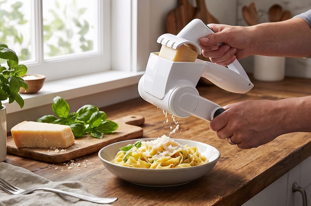 Zyliss Classic Rotary Cheese Grater - NSF Restaurant Certified Handheld Grater - Can be used for Hard Cheese, Chocolate & More - With Comfortable Handle & Easy-to-Clean Drum - White