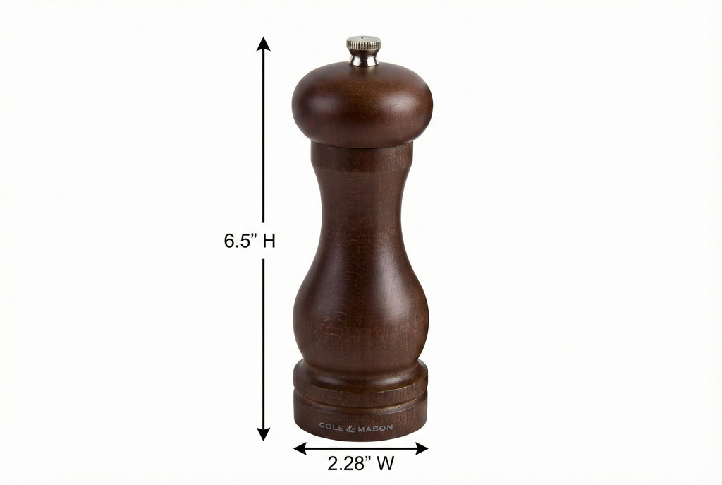 COLE & MASON Capstan Wood Pepper Grinder - Wooden Mill Includes Precision Mechanism, 6.5 inch