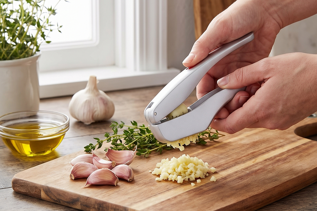 Zyliss Susi 3 Garlic Press - Aluminium Press with Built-In Cleaning Tool - Garlic Crusher, Mincer & Peeler for Unpeeled Cloves