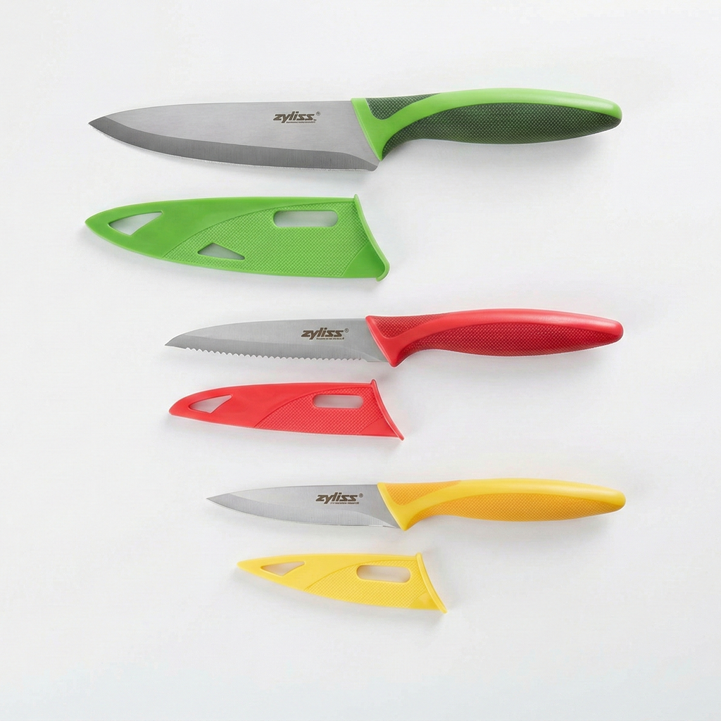 Zyliss 3 Piece Knife Value Set - Kitchen Knife Set - Kitchen Knife Set with Sheath Covers - Includes Paring, Serrated Paring & Utility Knives - Stainless Steel
