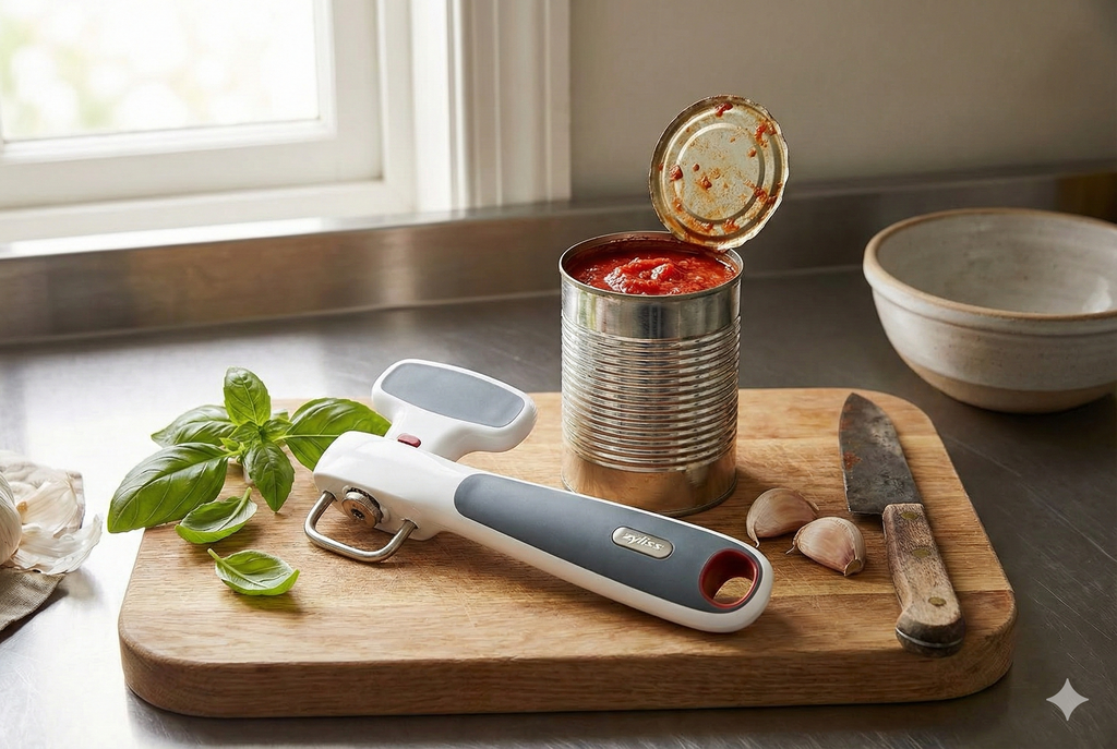 Zyliss Safe Edge Can Opener - Manual Can Opener with Lid Grippers - Safety Tool for Smooth Edges - Left- & Right-Handed Kitchen Essential - Handheld Kitchen Tool - Gray