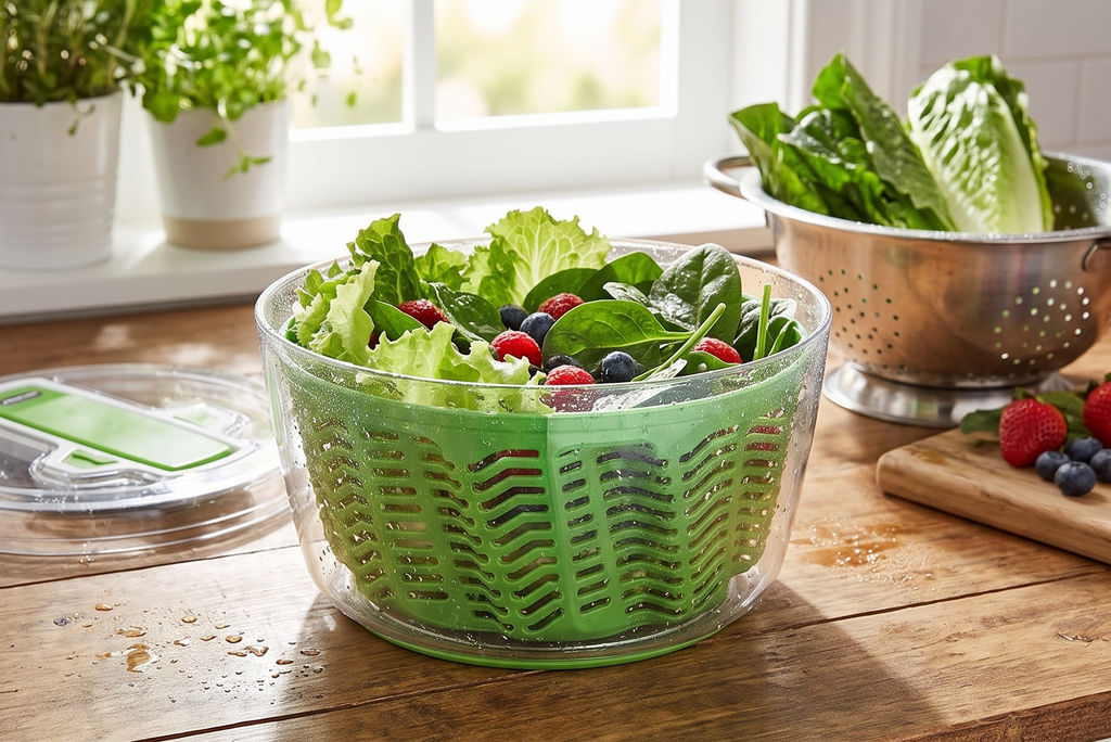Zyliss Swift Dry Salad Spinner Large - Plastic Lettuce Colander and Spinner - Vegetable and Fruit Washer and Dryer - Dishwasher Safe Produce Tosser and Salad Spinner - Green, Large