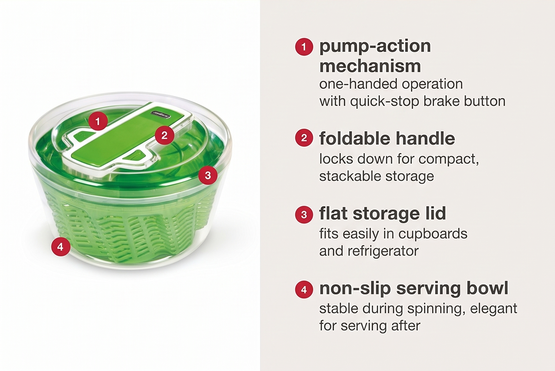 Zyliss Swift Dry Salad Spinner Large - Plastic Lettuce Colander and Spinner - Vegetable and Fruit Washer and Dryer - Dishwasher Safe Produce Tosser and Salad Spinner - Green, Large