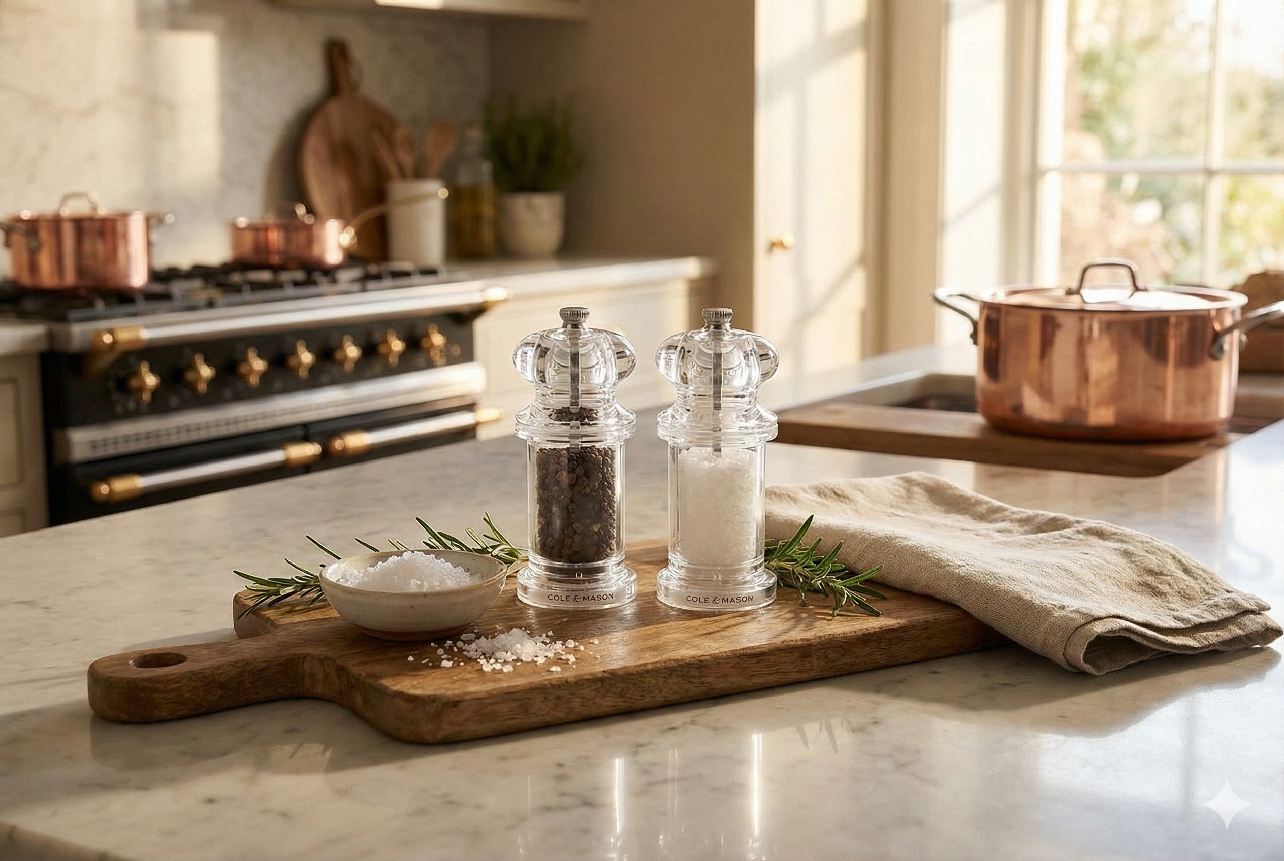 COLE & MASON 505 Salt and Pepper Grinder Set - Clear Acrylic Mills Includes Precision Mechanisms and Premium Sea Salt and Peppercorns