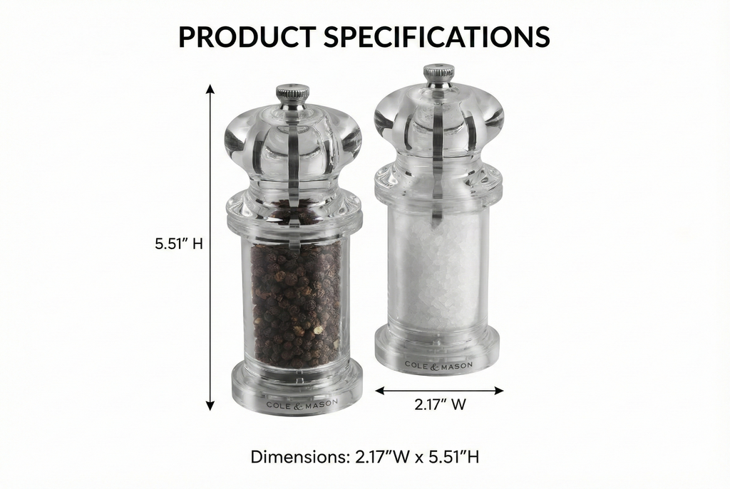 COLE & MASON 505 Salt and Pepper Grinder Set - Clear Acrylic Mills Includes Precision Mechanisms and Premium Sea Salt and Peppercorns