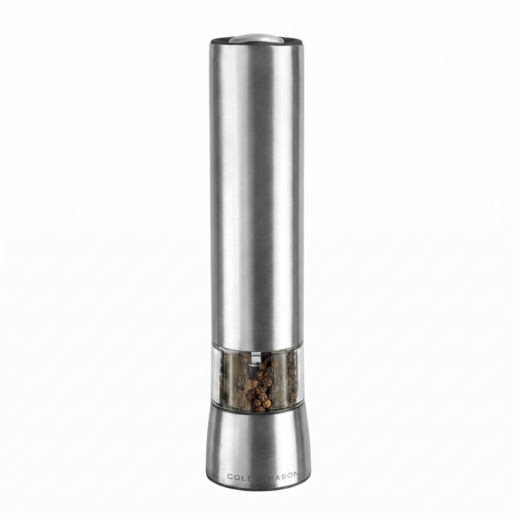 Cole & Mason Hampstead Electronic Pepper Mill - Electric Pepper Grinder Set - Adjustable Electric Spice Grinder - Hand Wash - Stainless Steel