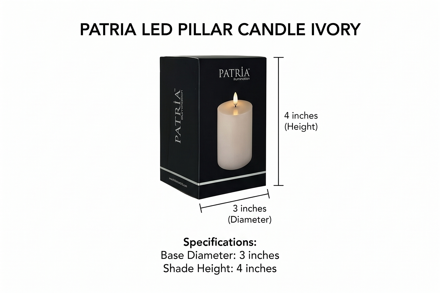 3 Inch x 4 Inch Patria LED Pillar Candle Ivory