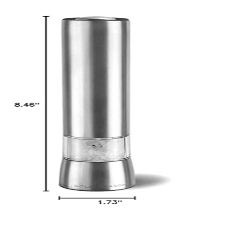 Cole & Mason Hampstead Electronic Salt Mill - Electric Salt Grinder Set - Adjustable Electric Spice Grinder - Kitchen Tool & Gadget - Hand Wash - Stainless Steel