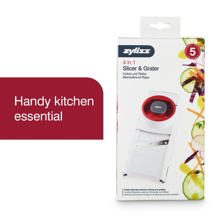Zyliss Slicer - Food Cutter with Dishwasher Safe Blade & Pieces - Kitchen Tool for Easy & Effortless Slicing - Multipurpose Tool for Vegetables & More - 4-in-1 Slicer & Grater