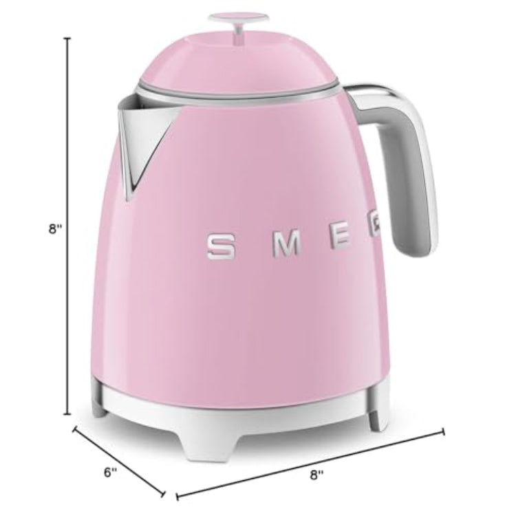 SMEG Mini 50's Retro Style 3 Cup Electric Kettle with Double Wall Anti Slip Base and Water Level Indicator (Pink)