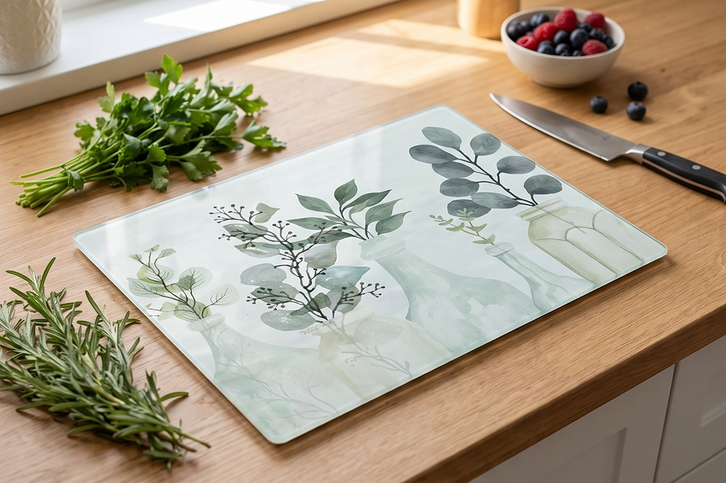 CounterArt Nature's Greenery 3mm Tempered Glass Cutting Board 15” x 12” Serving Board Charcuterie Board