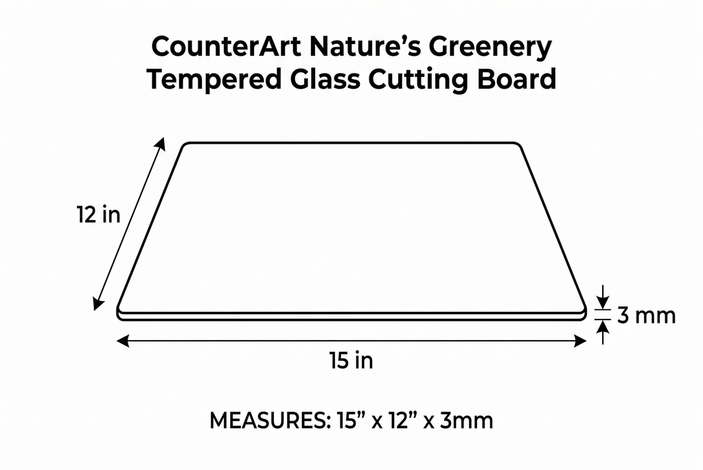 CounterArt Nature's Greenery 3mm Tempered Glass Cutting Board 15” x 12” Serving Board Charcuterie Board