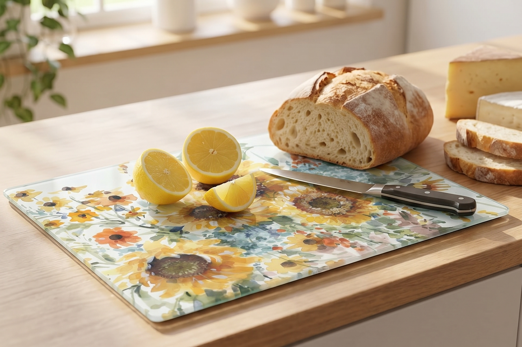 CounterArt Sunflowers Forever 3mm Tempered Glass Cutting Board Serving Board Charcuterie Board 15" x 12"