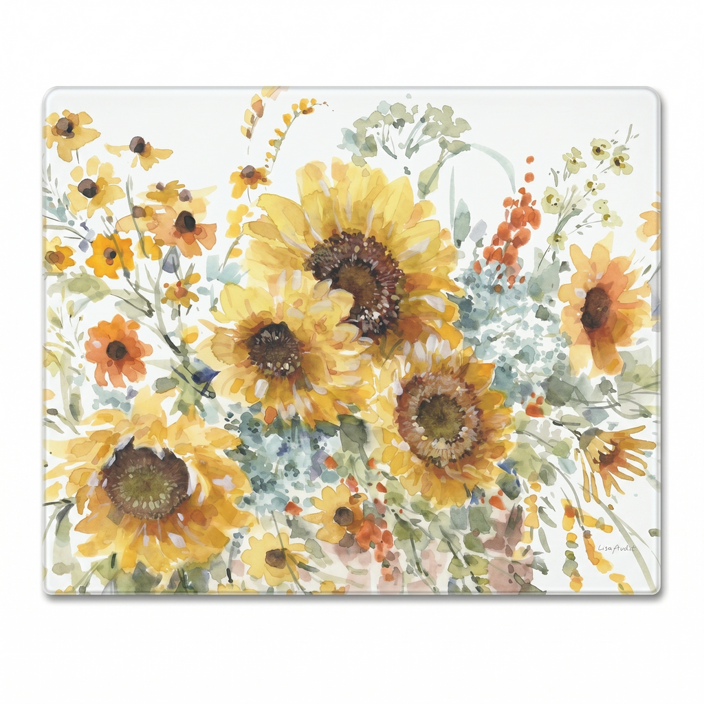 CounterArt Sunflowers Forever 3mm Tempered Glass Cutting Board Serving Board Charcuterie Board 15" x 12"