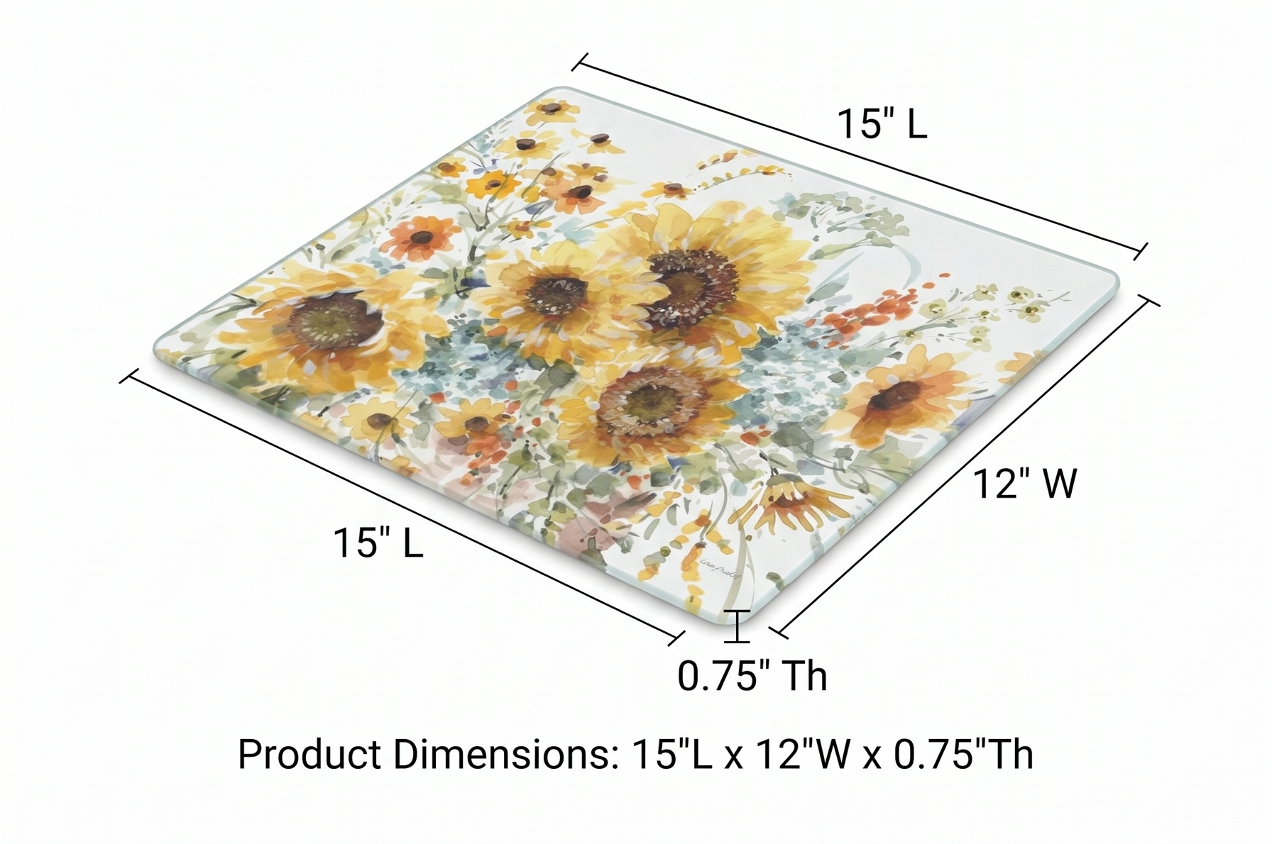 CounterArt Sunflowers Forever 3mm Tempered Glass Cutting Board Serving Board Charcuterie Board 15" x 12"