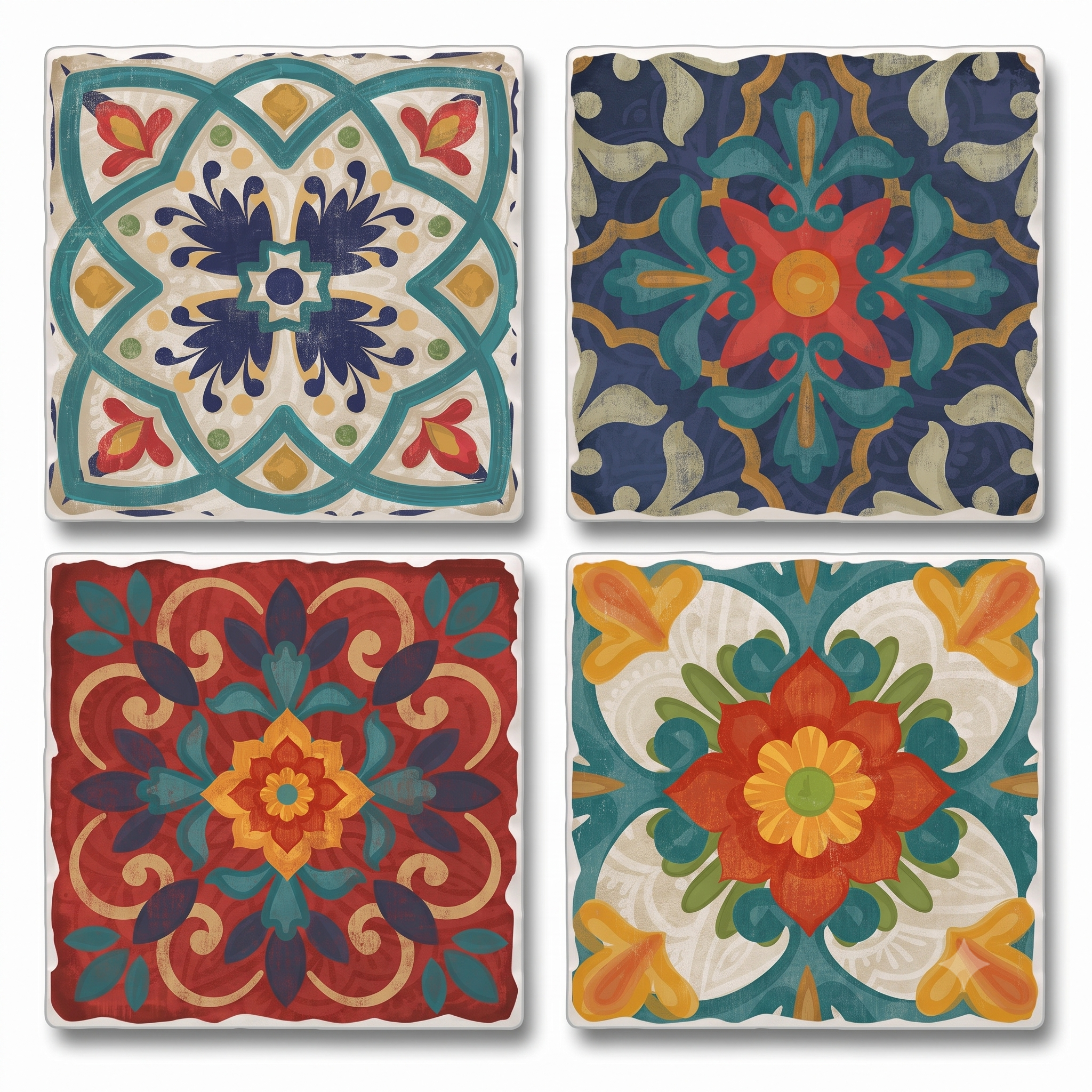 Thirstystone Spanish Villa Tumbled Tile Stone Coasters with Protective Cork Backing 4-Pack Manufactured in the USA Artistic Absorbent Easily Wipes Clean