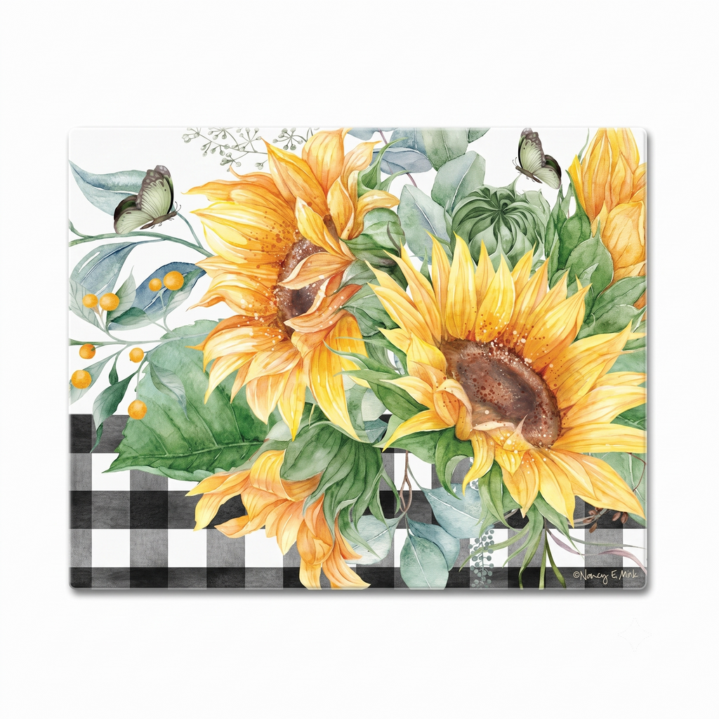 CounterArt Sunflower Fields 3mm Tempered Glass Cutting Board 15” x 12” Serving Board Charcuterie Board