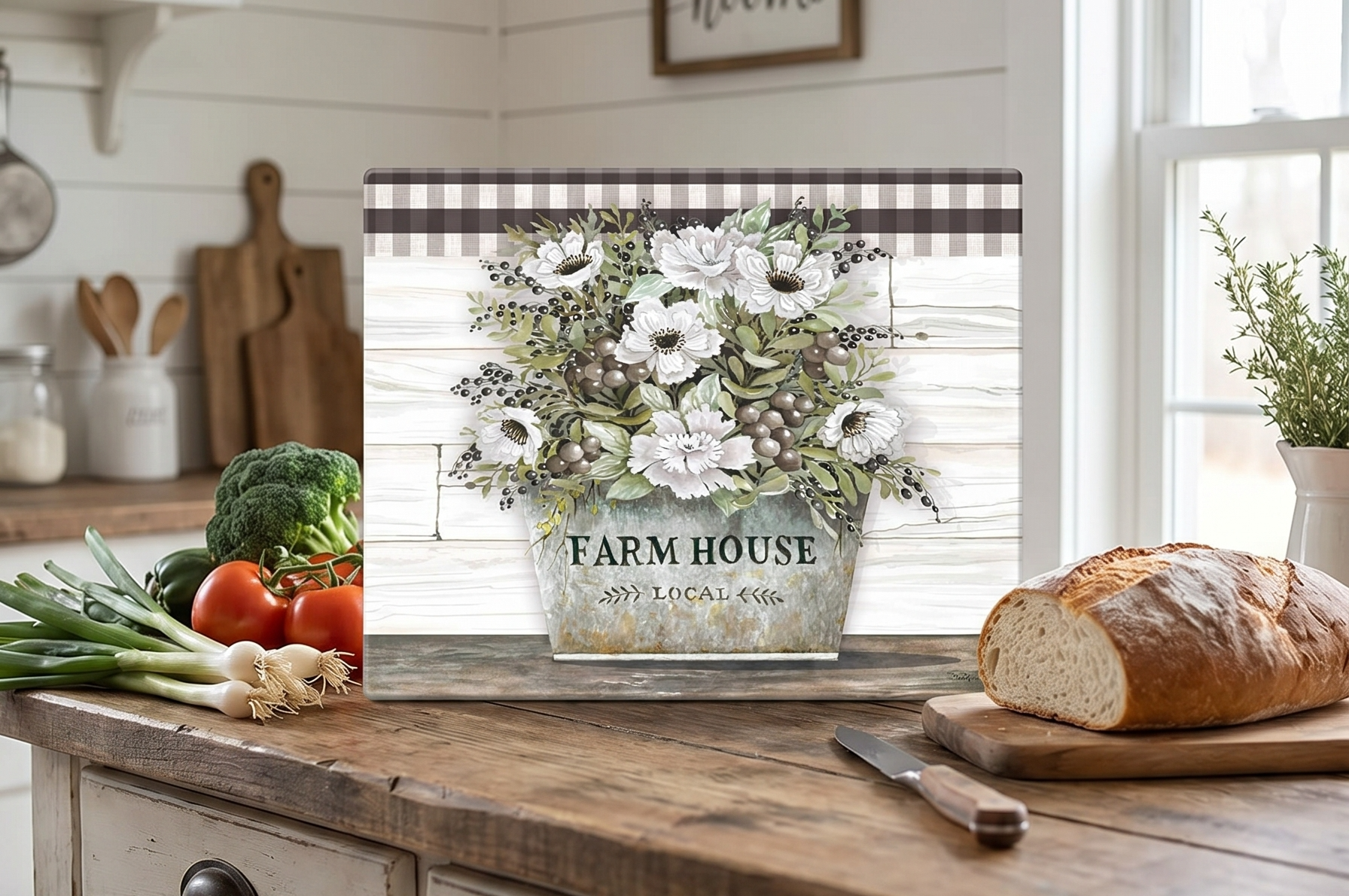 CounterArt Vintage Farmhouse 3mm Tempered Glass Cutting Board Serving Board Charcuterie Board 12" x 15"
