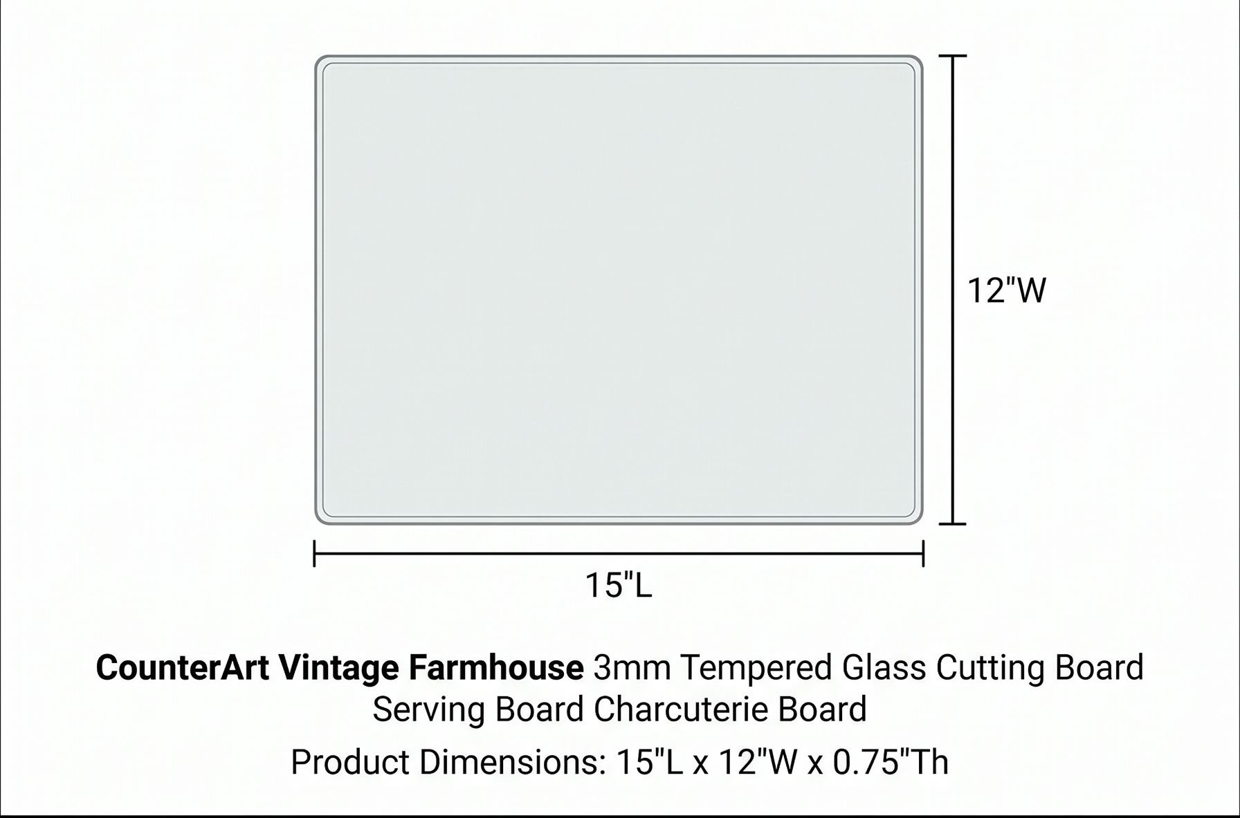 CounterArt Vintage Farmhouse 3mm Tempered Glass Cutting Board Serving Board Charcuterie Board 12" x 15"