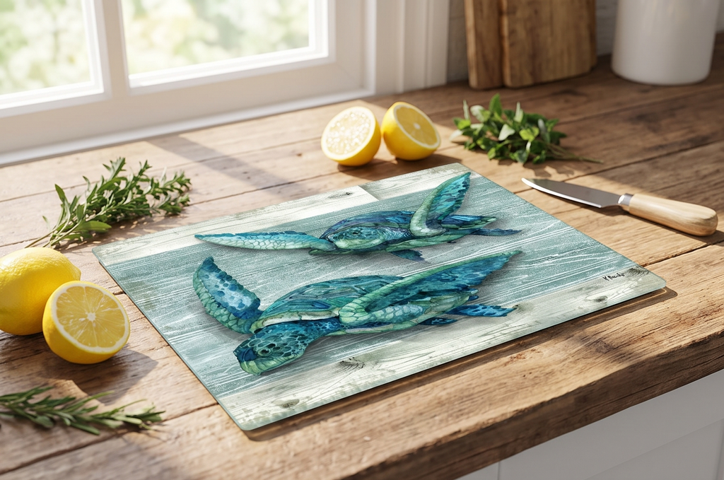 CounterArt Northpoint Turtles 3mm Tempered Glass Cutting Board Serving Board Charcuterie Board 15" x 12"