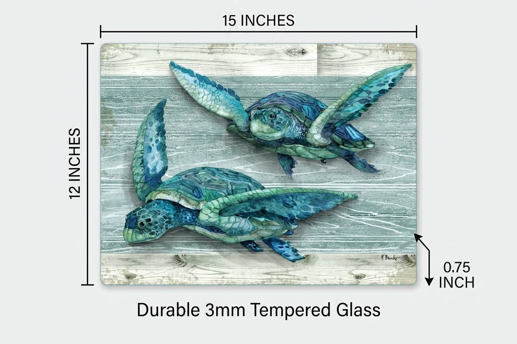 CounterArt Northpoint Turtles 3mm Tempered Glass Cutting Board Serving Board Charcuterie Board 15" x 12"
