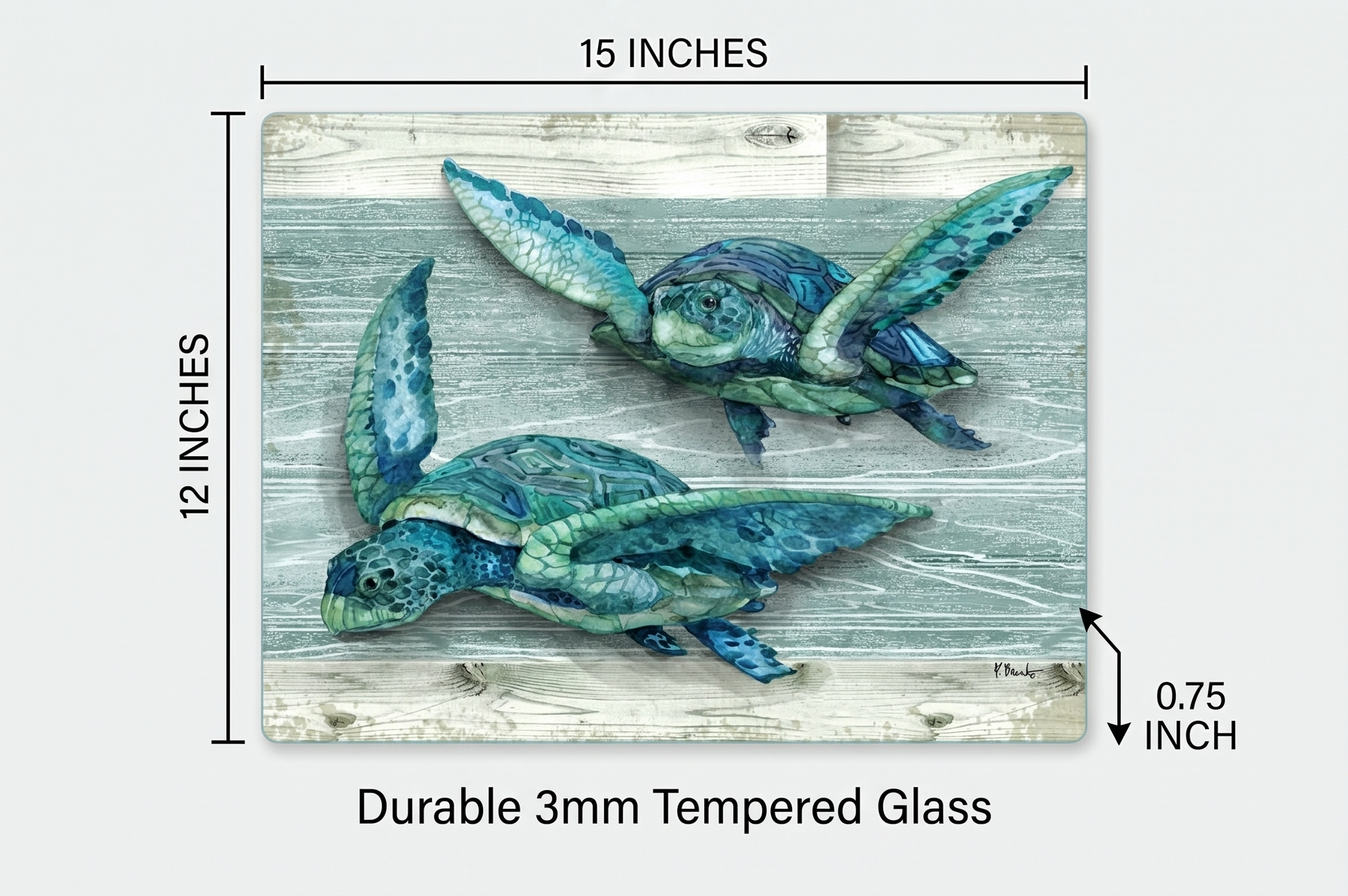 CounterArt Northpoint Turtles 3mm Tempered Glass Cutting Board Serving Board Charcuterie Board 15" x 12"