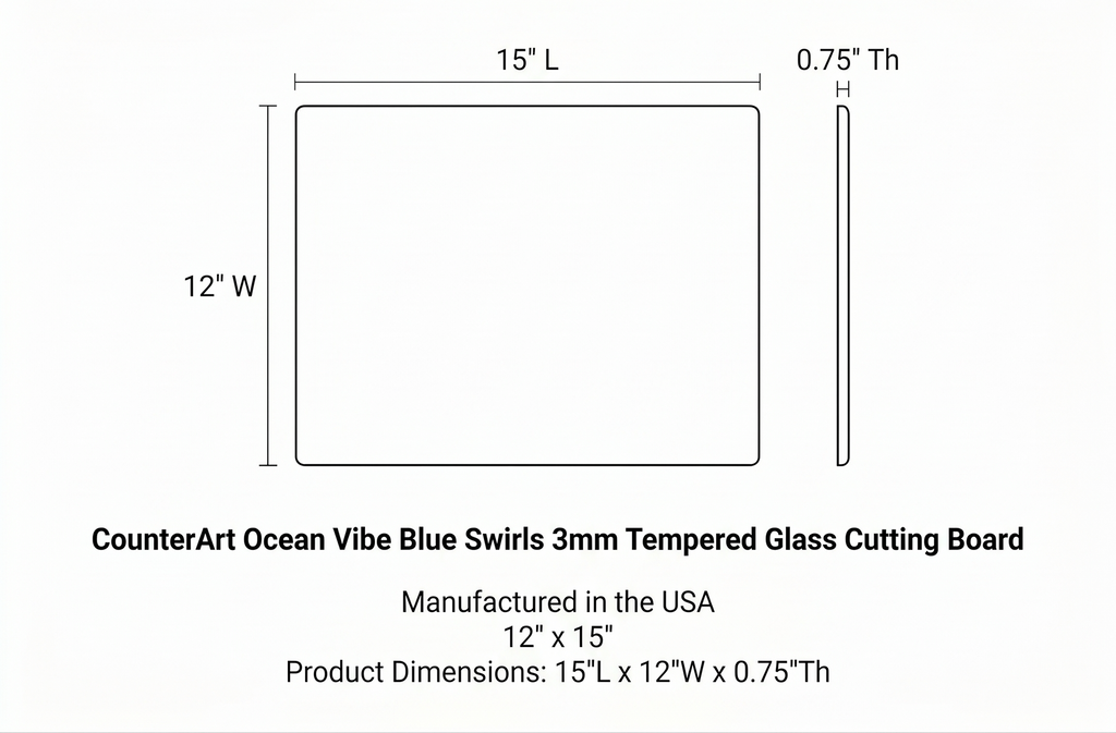 CounterArt Ocean Vibe Blue Swirls 3mm Tempered Glass Cutting Board Manufactured in the USA Serving Board Charcuterie Board 12" x 15"