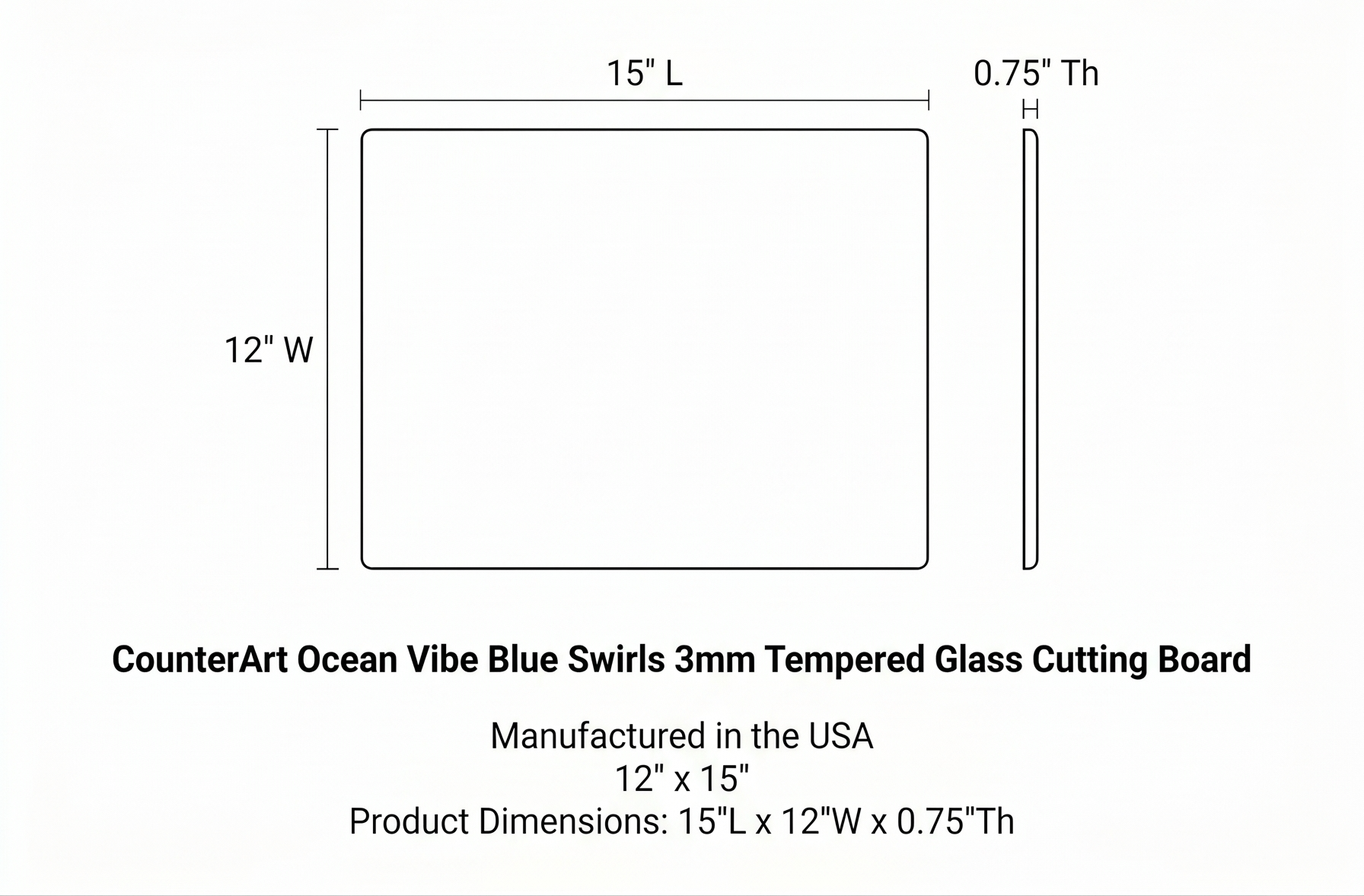 CounterArt Ocean Vibe Blue Swirls 3mm Tempered Glass Cutting Board Manufactured in the USA Serving Board Charcuterie Board 12" x 15"