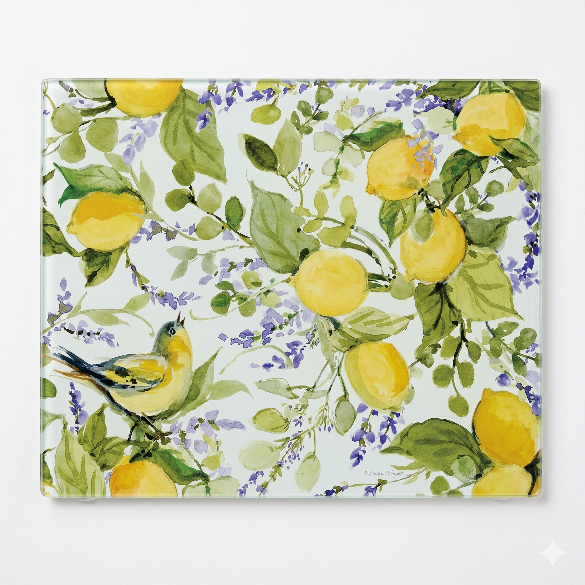 CounterArt Watercolor Lemons 3mm Tempered Glass Cutting Board Serving Board Charcuterie Board 12" x 15"