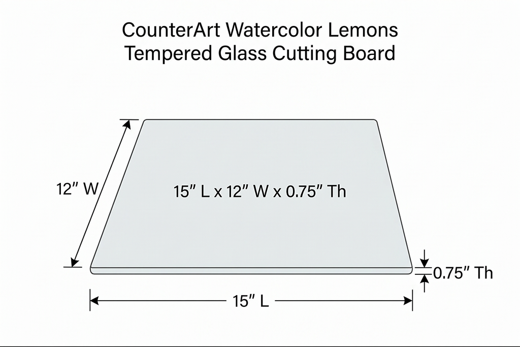 CounterArt Watercolor Lemons 3mm Tempered Glass Cutting Board Serving Board Charcuterie Board 12" x 15"