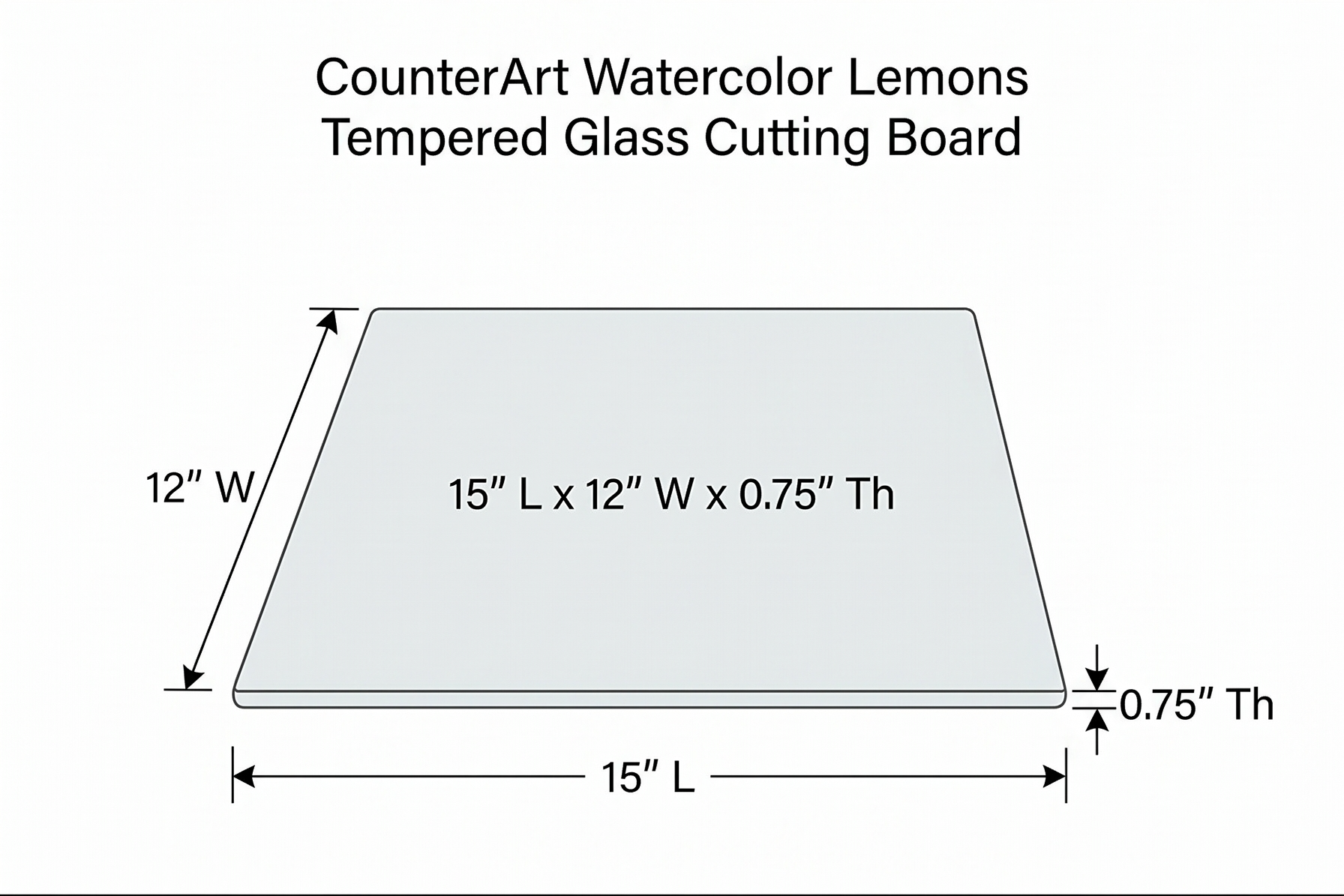CounterArt Watercolor Lemons 3mm Tempered Glass Cutting Board Serving Board Charcuterie Board 12" x 15"