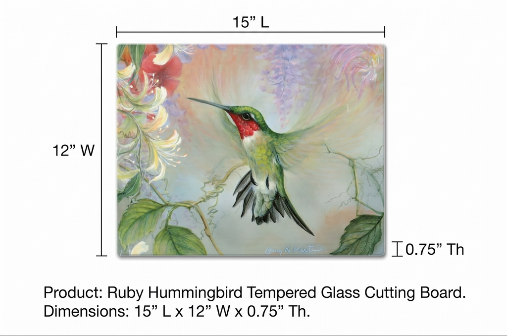 Ruby Hummingbird Natures Gift of Feathers Tempered Glass Large Cutting Board by Highland Graphics