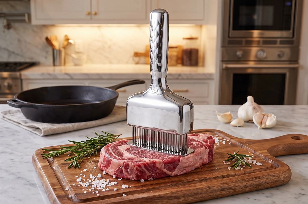 Meat Tenderizer Tool, Stainless Steel Blade Tenderizer for Meat – Extra Long Handle, Rustproof One-Piece Meat Tenderizer Mallet & Hammer, Steak Cooking Accessories, No Assembly Needed, 5-Year Warranty