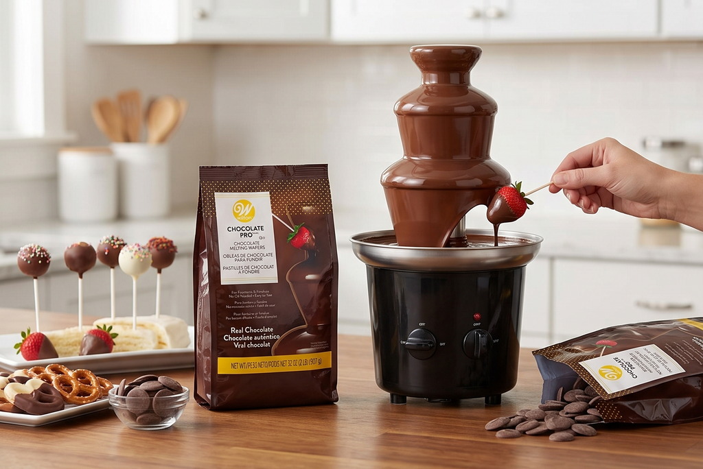 Wilton Chocolate Pro Melting Chocolate Wafers for Fountains and Fondue, Easy to Use and Smooth Flowing, Great for Coating Strawberries, Cake Pops, or Pretzels, No Oil Needed, Real Chocolate
