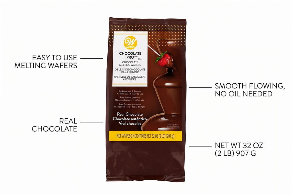 Wilton Chocolate Pro Melting Chocolate Wafers for Fountains and Fondue, Easy to Use and Smooth Flowing, Great for Coating Strawberries, Cake Pops, or Pretzels, No Oil Needed, Real Chocolate