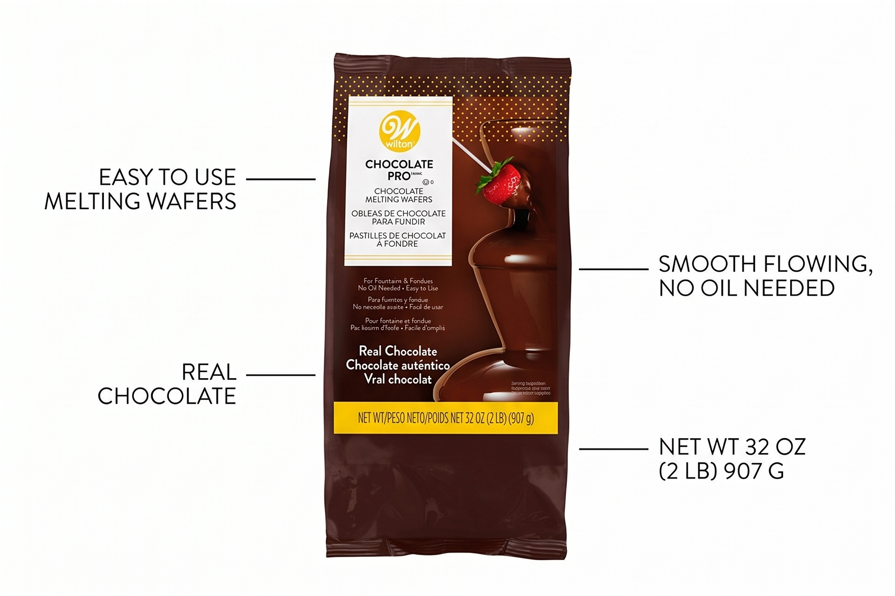 Wilton Chocolate Pro Melting Chocolate Wafers for Fountains and Fondue, Easy to Use and Smooth Flowing, Great for Coating Strawberries, Cake Pops, or Pretzels, No Oil Needed, Real Chocolate