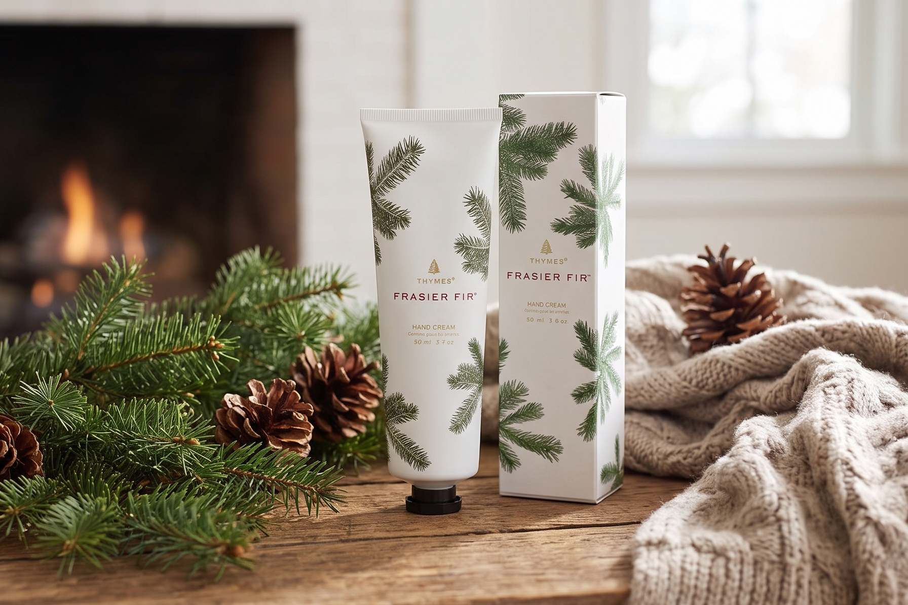 Thymes Frasier Fir Hand Cream - Hand Moisturizer for Dry Skin (3 oz)