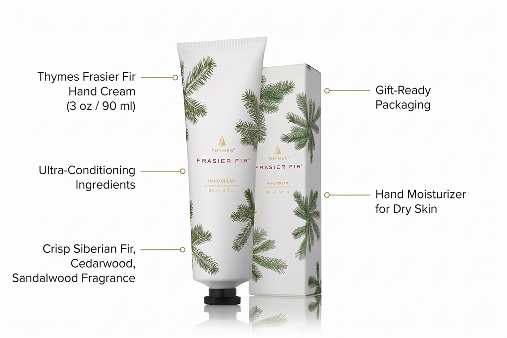 Thymes Frasier Fir Hand Cream - Hand Moisturizer for Dry Skin (3 oz)