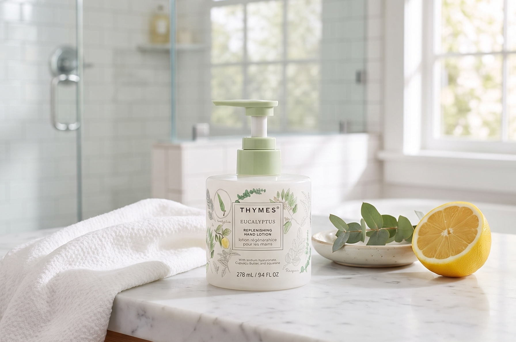 Thymes Replenishing Hand Lotion for Dry Skin - Daily Moisturizer Helps Reduce Dryness - Hand Lotion for Women & Men Formulated with Sodium Hyaluronate & Squalane (Eucalyptus, 9.4 fl oz)