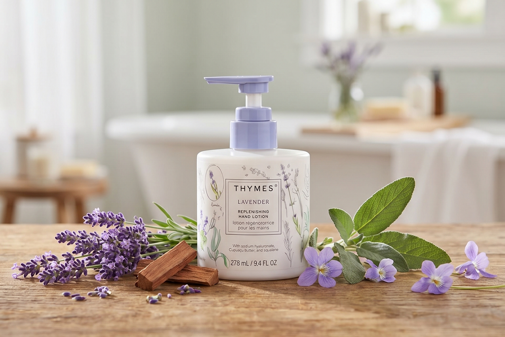 Thymes Replenishing Hand Lotion for Dry Skin - Daily Moisturizer Helps Reduce Dryness - Hand Lotion for Women & Men Formulated with Sodium Hyaluronate & Squalane (Lavender, 9.4 fl oz)