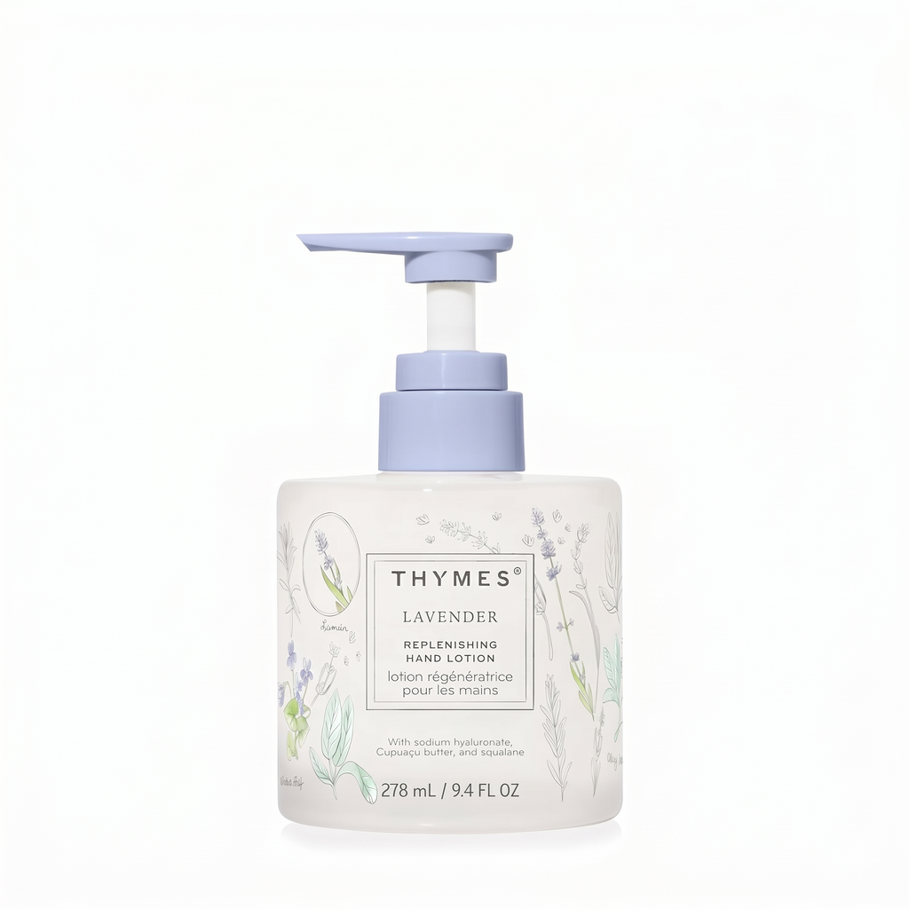 Thymes Replenishing Hand Lotion for Dry Skin - Daily Moisturizer Helps Reduce Dryness - Hand Lotion for Women & Men Formulated with Sodium Hyaluronate & Squalane (Lavender, 9.4 fl oz)
