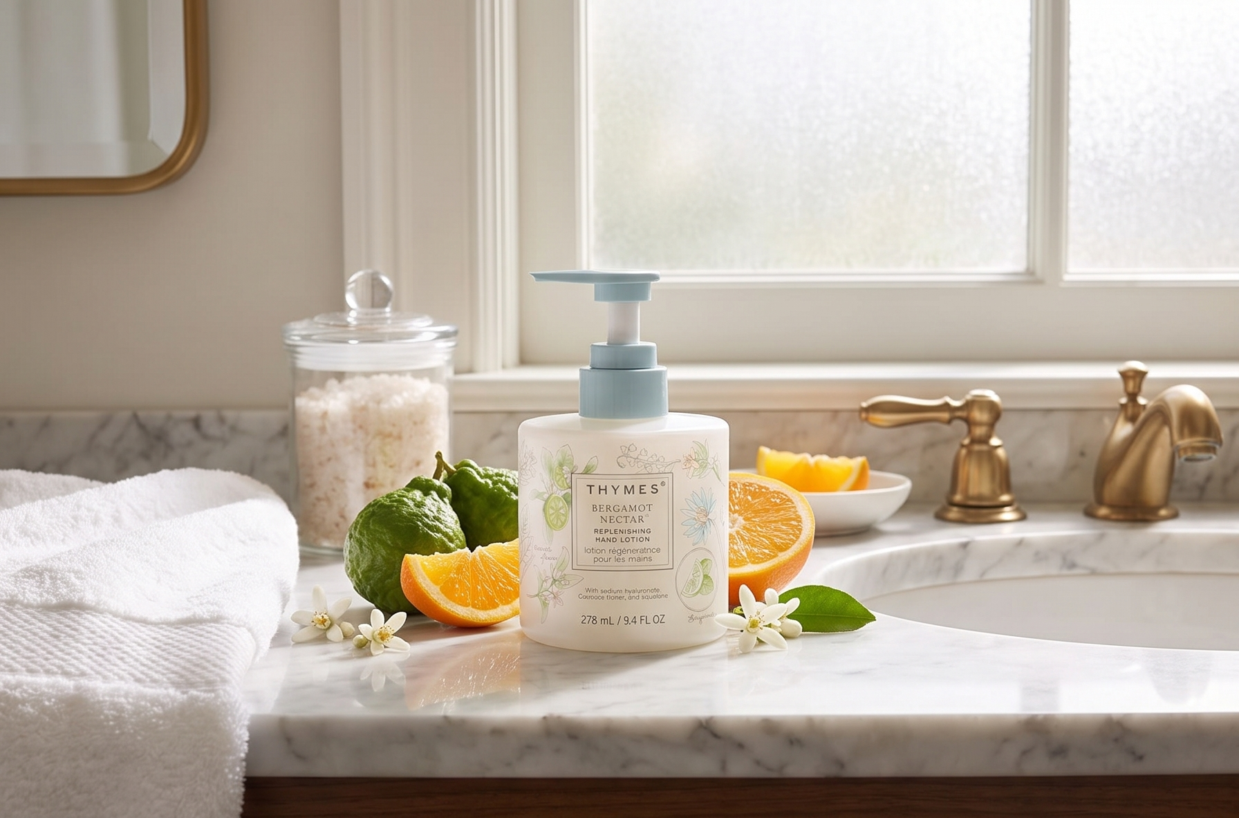 Thymes Replenishing Hand Lotion for Dry Skin - Daily Moisturizer Helps Reduce Dryness - Hand Lotion for Women & Men Formulated with Sodium Hyaluronate & Squalane (Bergamot Nectar, 9.4 fl oz)
