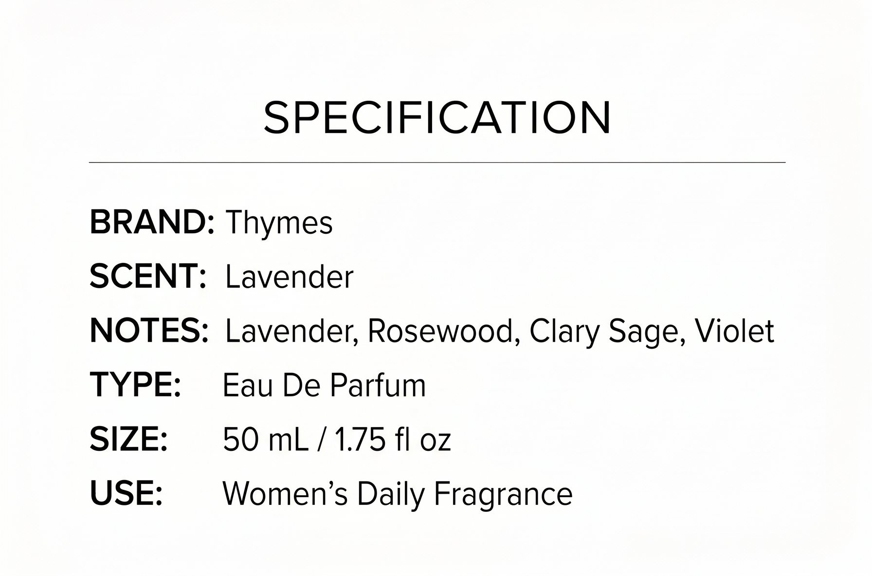 Thymes Eau De Parfum - Scented Perfumes for Women - Women's Fragrances with Notes of Velvety Lavender, Warm Rosewood, Fresh Clary Sage, & Earthy Violet (Lavender, 1.75 fl oz)