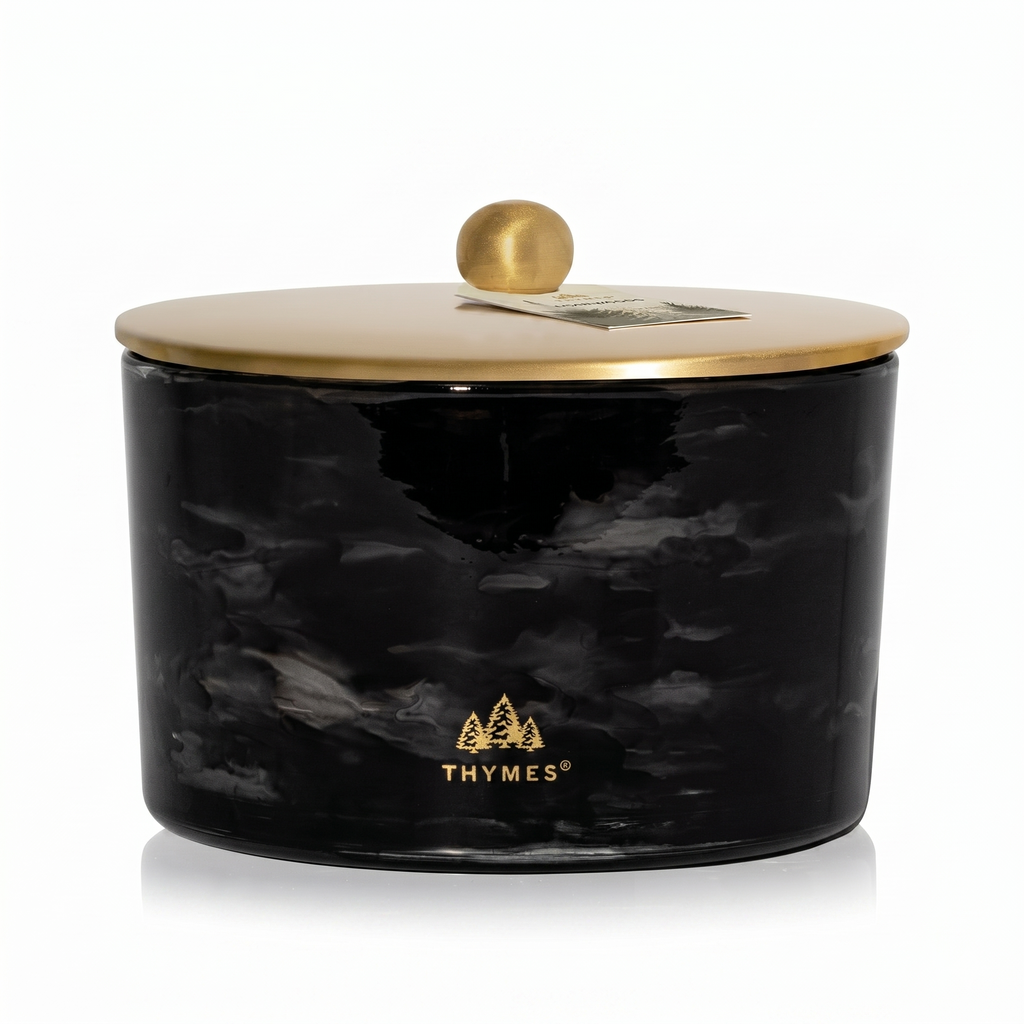 Thymes Noir Woods Scented Candles for Home Decor – Notes of Fresh Evergreen, Smoky Wood & Golden Amber – Luxury Home Fragrance Gifts for Women & Men – Burns Up to 38 Hrs (Large 3 Wick Candle, 18 oz)