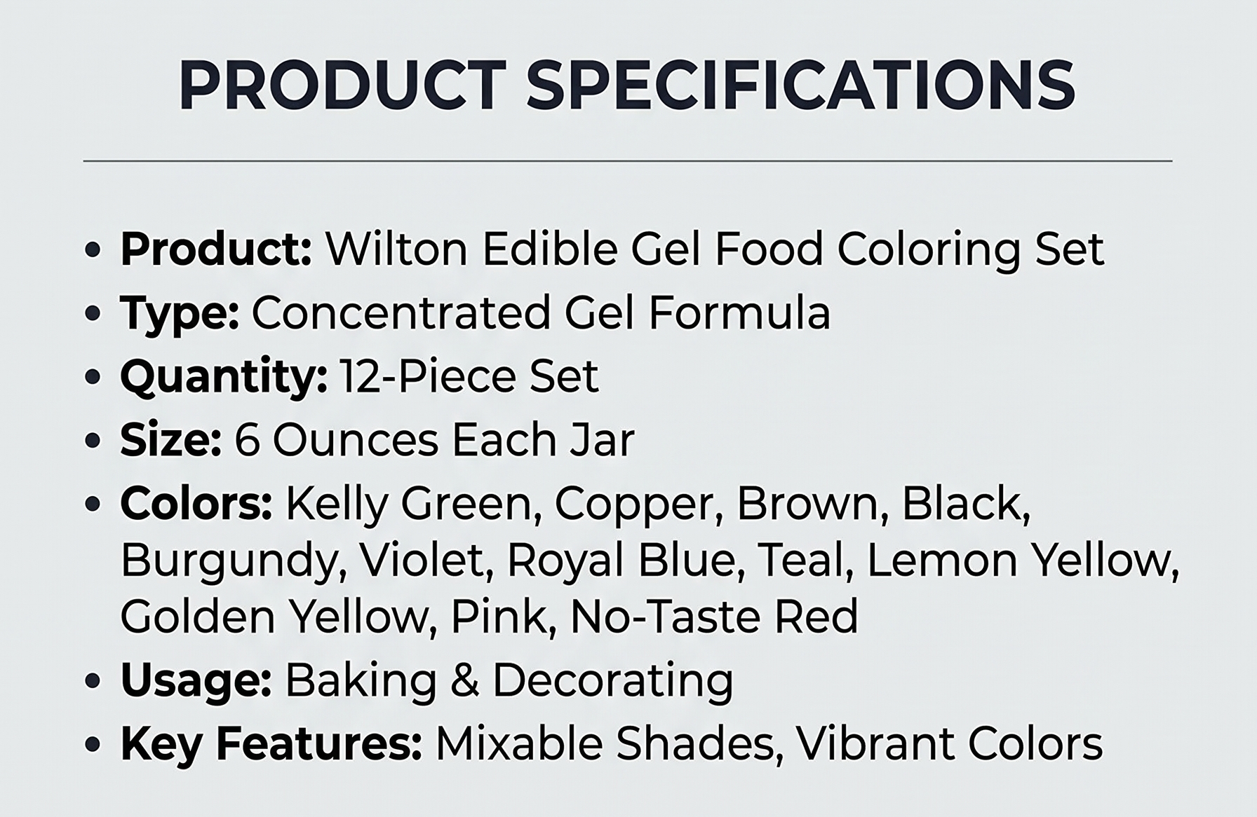 Wilton Edible Gel Food Coloring Set - For Baking & Decorating - Mixable Color Shades - Concentrated Formula for Vibrant Colors - 6 Ounces Each (12-Piece Set)