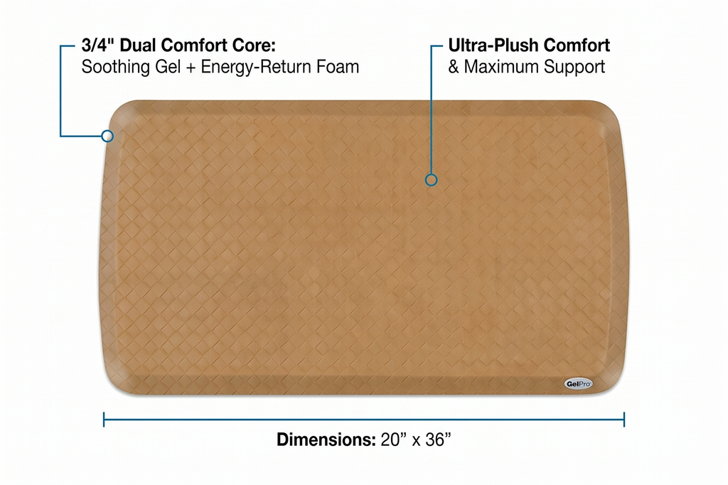 GelPro Elite Premier Gel & Foam Anti-Fatigue Kitchen Floor Comfort Mat, 20" x 36", Basketweave Khaki