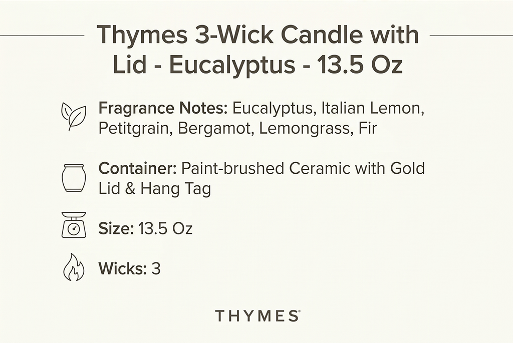 Thymes 3-Wick Candle with Lid - Eucalyptus - 13.5 Oz