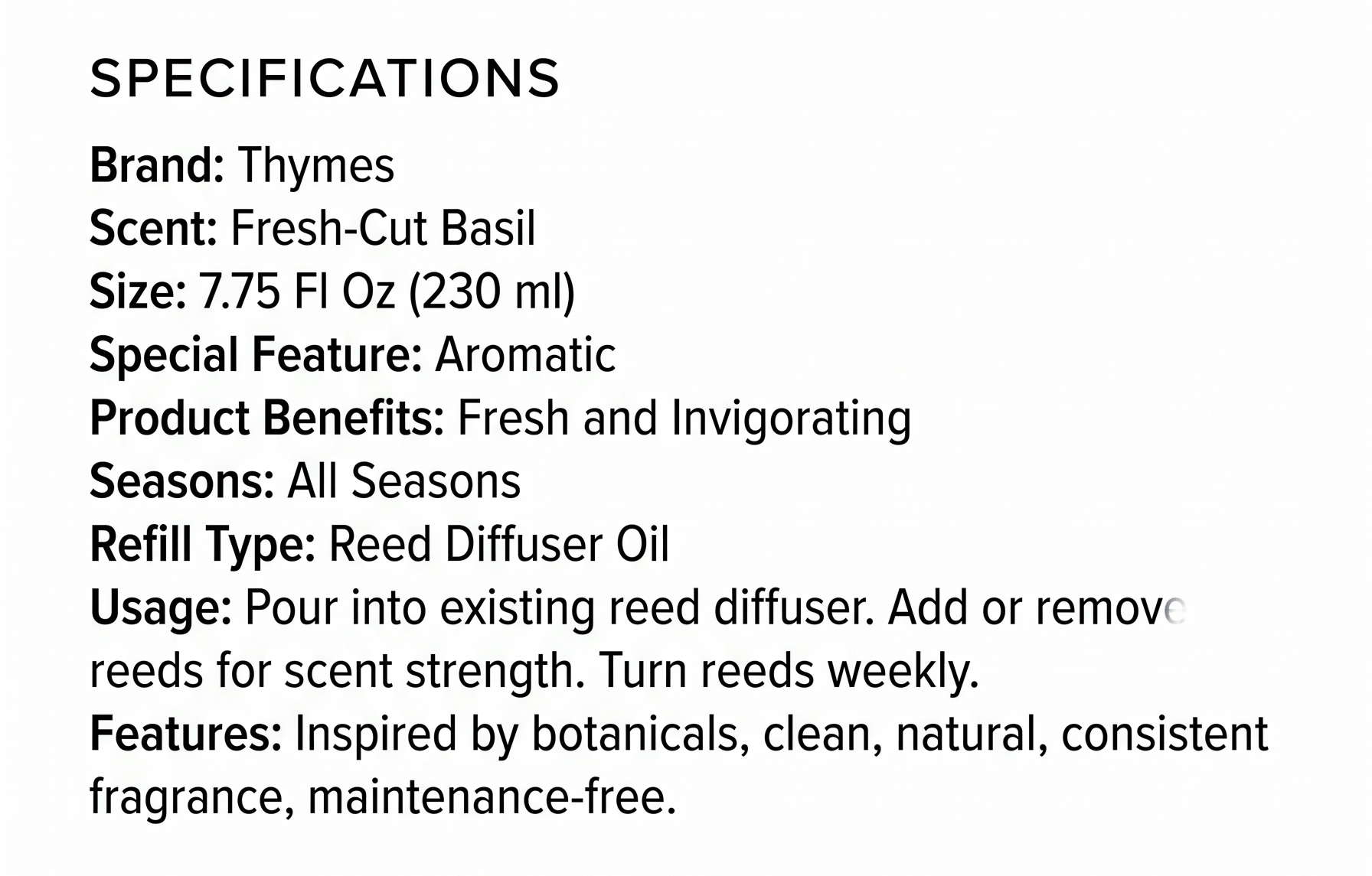 Thymes Reed Diffuser Oil - Fresh-Cut Basil - 7.75 Fl Oz