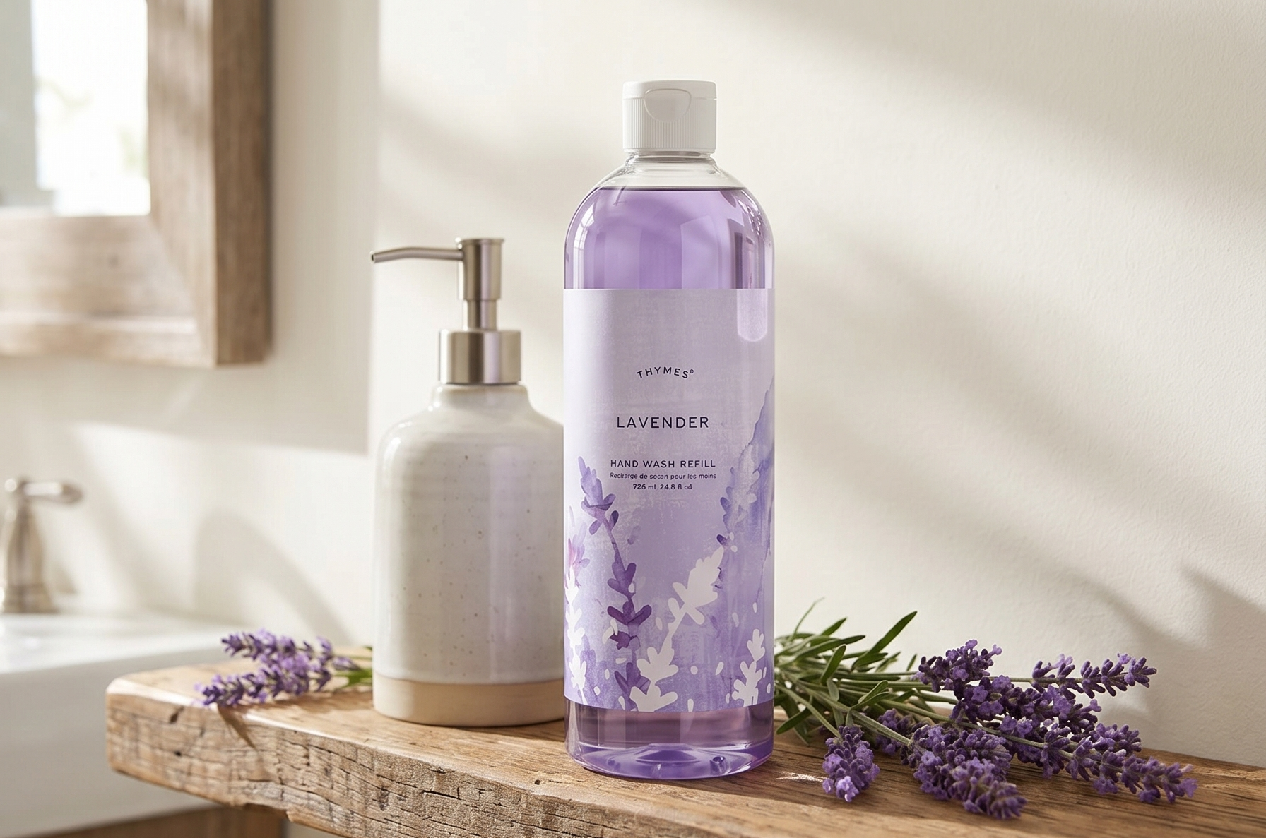 Thymes Hand Wash Refill - Lightly Scented Liquid Hand Soap for Bathroom and Kitchen Refill - Moisturizing Formula with Natural Ingredients (Lavender, 24.5 fl oz)