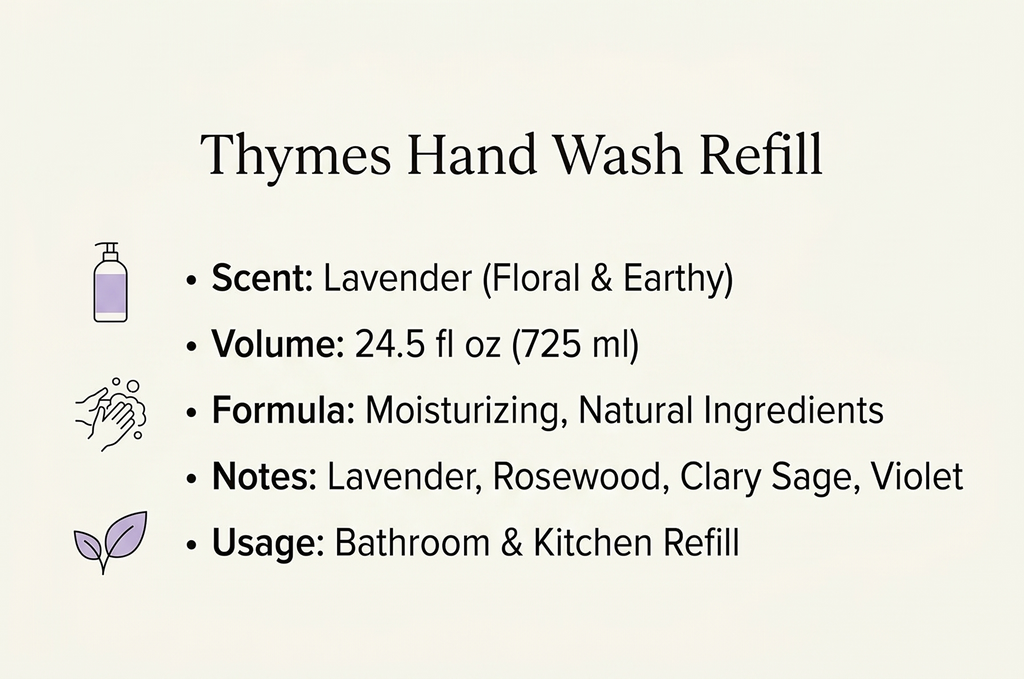 Thymes Hand Wash Refill - Lightly Scented Liquid Hand Soap for Bathroom and Kitchen Refill - Moisturizing Formula with Natural Ingredients (Lavender, 24.5 fl oz)
